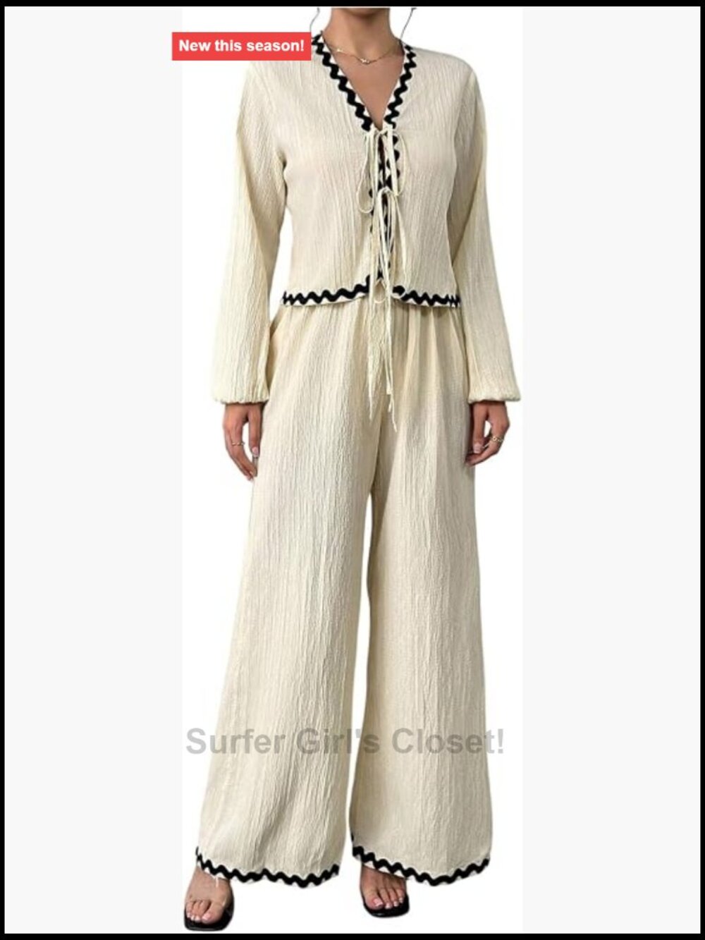 Women's 2 Piece Lounge Set Tie Front Top Wide Leg Palazzo Pants